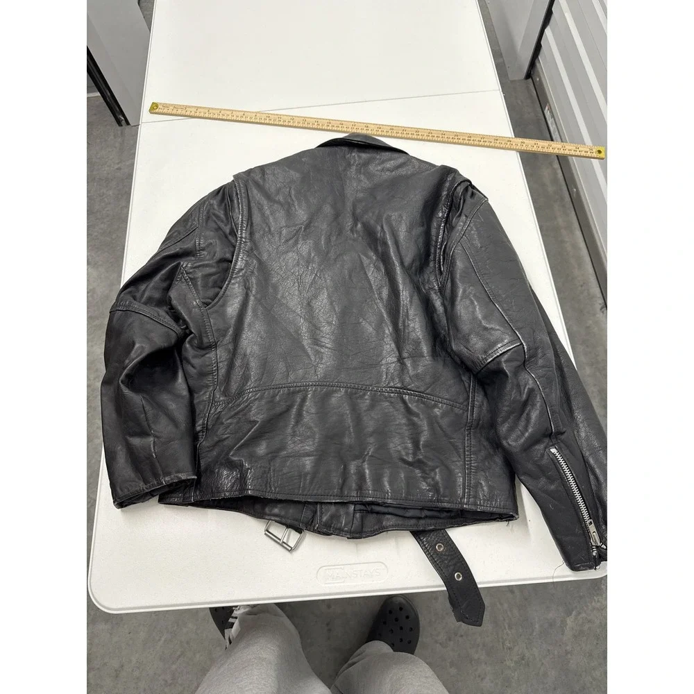 Black‎ Leather Motorcycle Jacket Mens Classic Biker Style Zip Up Belt